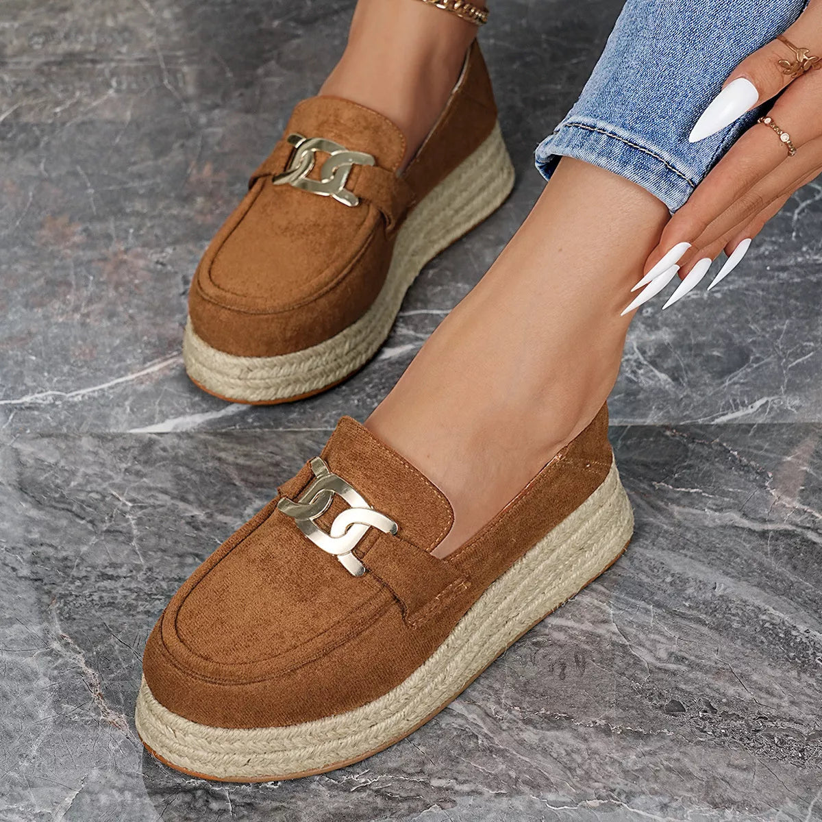 Round Toe Platform Slip-Ons