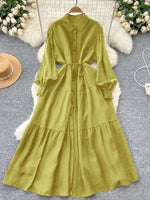 Button Down Tiered Long Sleeve Dress