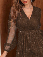Sparkling Surplice Balloon Sleeve Mini Dress - Ladyez