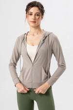 Drawstring Zip Up Hooded Active Outerwear - Ladyez