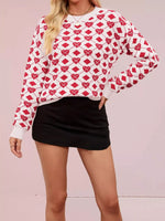 Heart Pattern Argyle Knit Long Sleeve Sweater