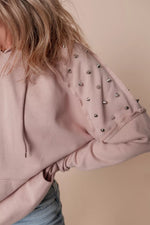 Drawstring Studded Shoulder Hoodie