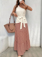 One-Shoulder Top and Geometric Print Maxi Skirt Set