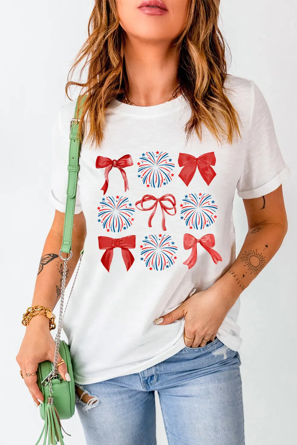 Bow Graphic Round Neck Short Sleeve T-Shirt