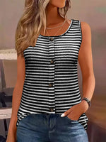 Striped Round Neck Tank Top - Ladyez
