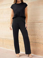 Casual Solid Color Cap Sleeve Top and Pants Knit Set
