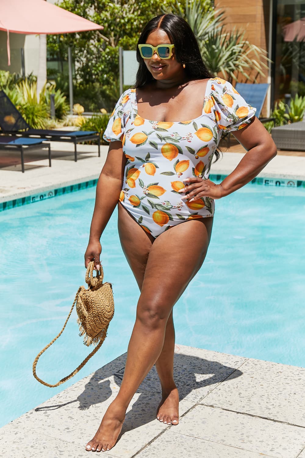Marina West Swim Salty Air Puff Sleeve One-Piece in Citrus Orange - Ladyez