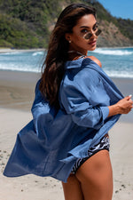 Button-Up Longline Shirt with Breast Pockets - Ladyez