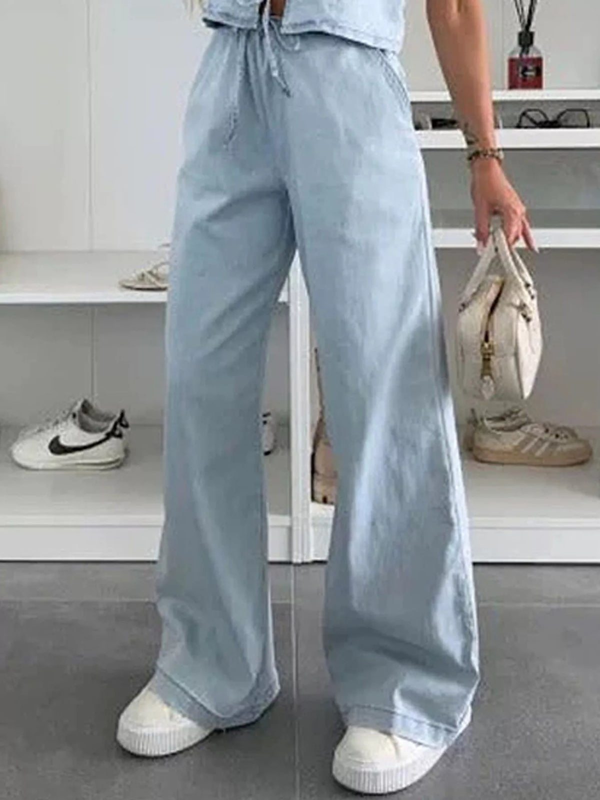 Tie Front Vest and Jeans Denim Set