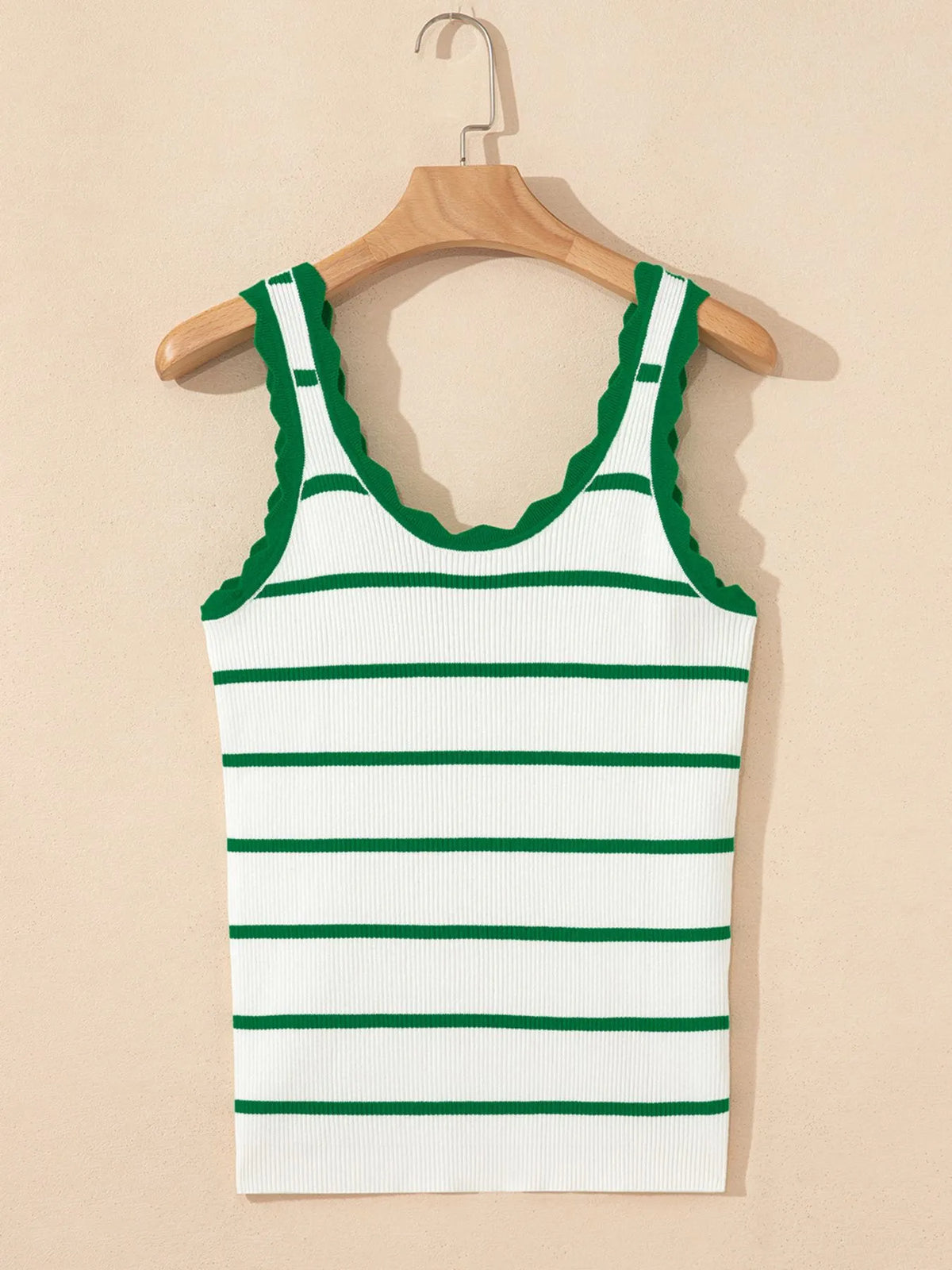 Stripe Scalloped Edge Crew Neck Knit Tank Top - Ladyez