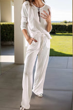 Round Neck Long Sleeve Top and Drawstring Pants Lounge Set - Ladyez