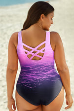 Full Size Tie-Dye Crisscross Back One-Piece Swimsuit - Ladyez