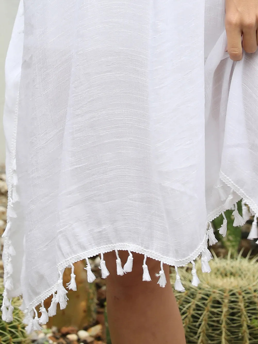 Tassel Cutout Half Sleeve Cover-Up - Ladyez