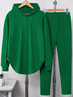 Textured Long Sleeve Hoodie and Pants Set