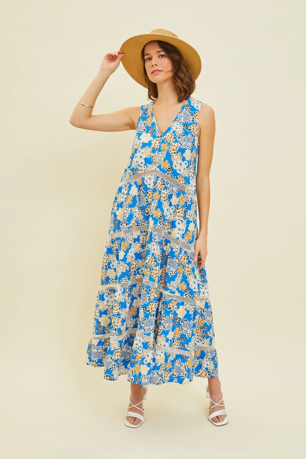 HEYSON Full Size Printed Crochet Trim Maxi Dress - Ladyez