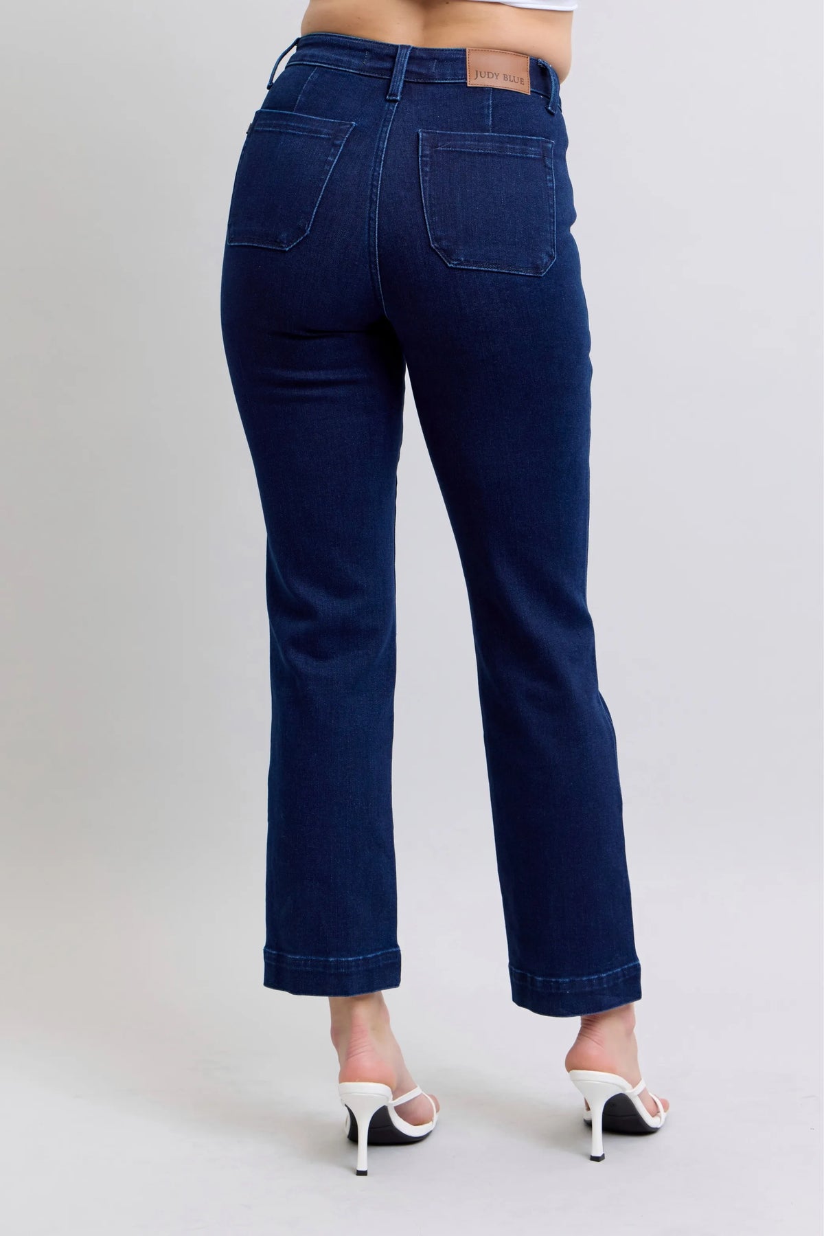 Judy Blue Full Size Hw Work Wear Knee Patch Straight Jeans Plus Size - Ladyez