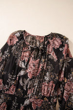 Floral Print Tie Neck Mini Dress