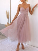 Sweetheart Neck Tulle Midi Dress - Ladyez