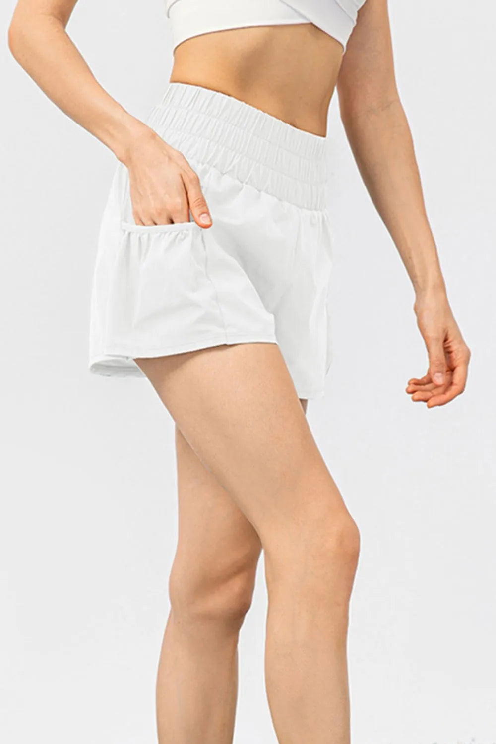 Elastic Waist Pocketed Active Shorts - Ladyez
