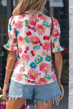 Floral Print Ruched Short Sleeve Blouse