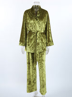 Velvet Tie Waist Top and Pants Set