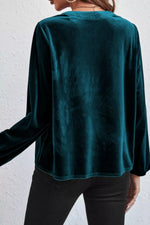 Notched Long Sleeve Velvet Top