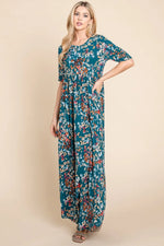 BOMBOM Printed Shirred Maxi Dress - Ladyez