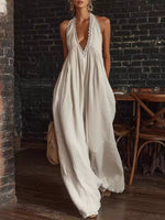 Full Size Halter Neck Lace Trim Wide Leg Jumpsuit Plus Size