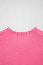 Frilled V Neck Flower Embroidered Puff Sleeve Textured Blouse