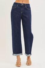 RISEN Slouchy CroppedBoyfriend Jeans With Cuffed Hem