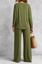 Long Sleeve Top and Wide-Leg Pants Set