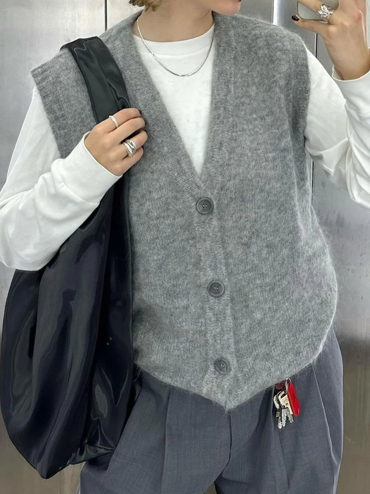 Button-Front Sweater Vest