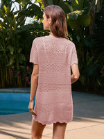 Openwork Round Neck Short Sleeve Cover-UP - Ladyez