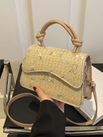 Floral Embroidered Straw Woven Crossbody Bag