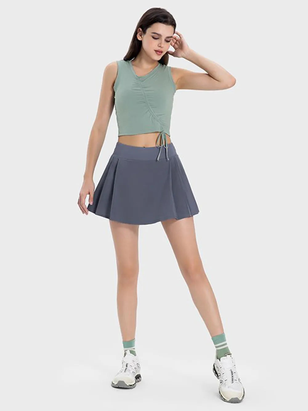 Millennia Pleated Detail Mid-Rise Waist Active Skirt - Ladyez