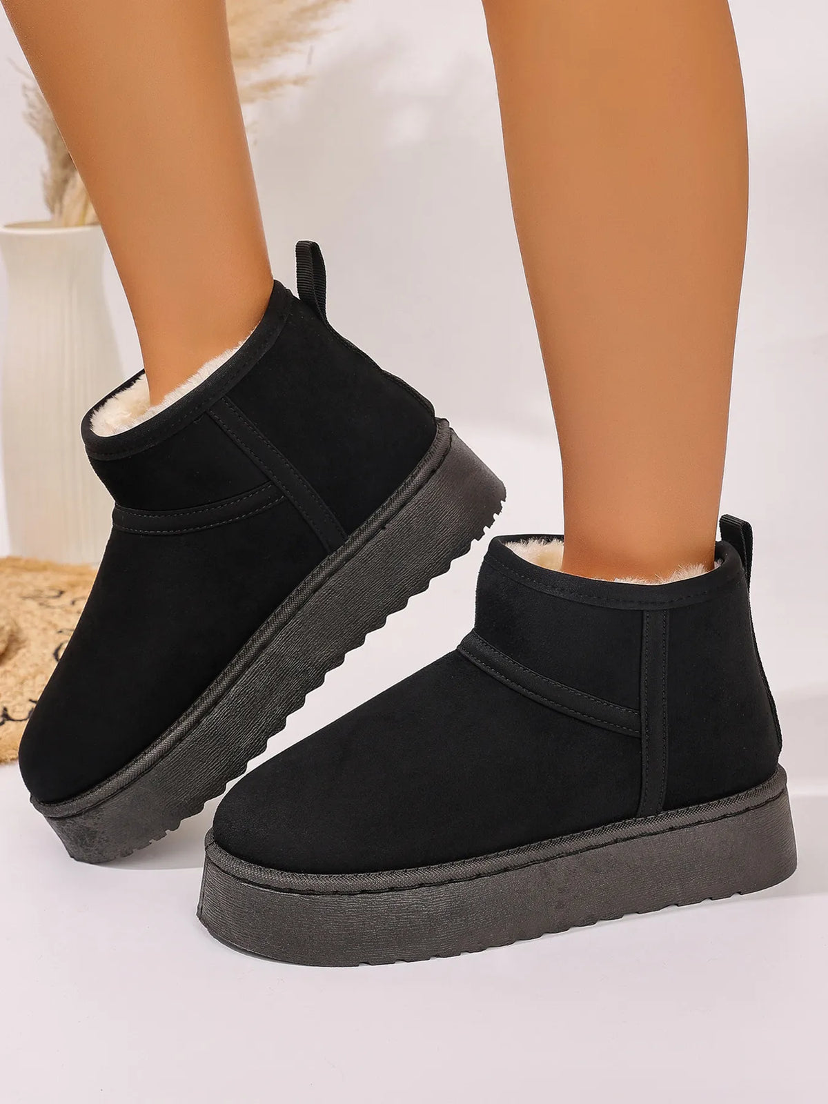 Platform Winter Ankle Boots with Cozy Fleece Lining - Ladyez