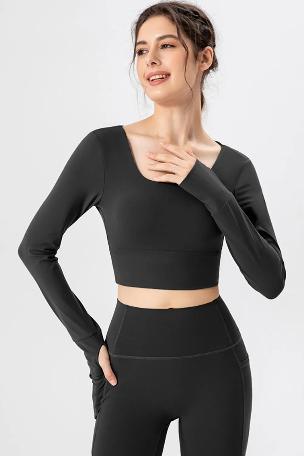 Square Neck Crisscross Active T-Shirt - Ladyez