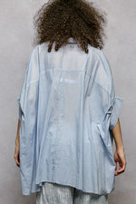 POL Button Down Embroidered Floral High-Low Hem Shirt