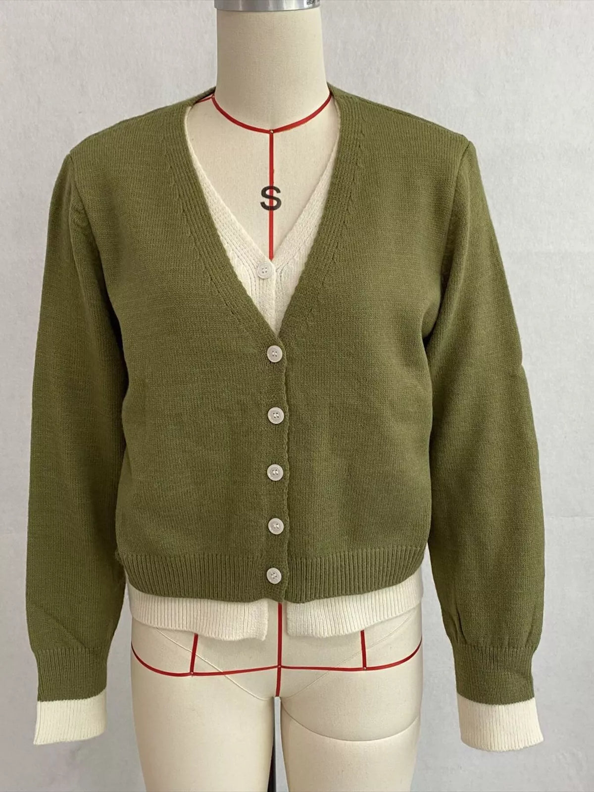 V-Neck Button-Down Contrast Layered Cardigan