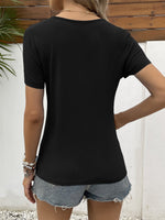Ivy Lane Lace Trim V-Neck Short Sleeve Blouse