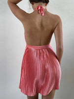 Pleated Halter Neck Mini Dress - Ladyez