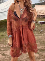 Lace Detail Plunge Cover-Up Dress - Ladyez