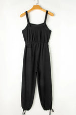 Knotted Straps Button Textured Drawstring Jumpsuit