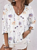 Floral Print V-Neck Button-Down Shirt