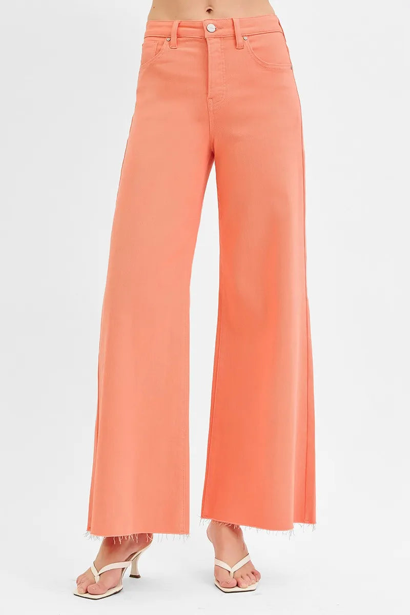 RISEN Full Size Tummy Control High Rise Wide Leg Palazzo Jeans Plus Size - Ladyez
