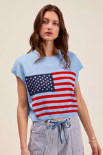 SO ME Fourth Of July American Flag Boxy Fit Sweater Top