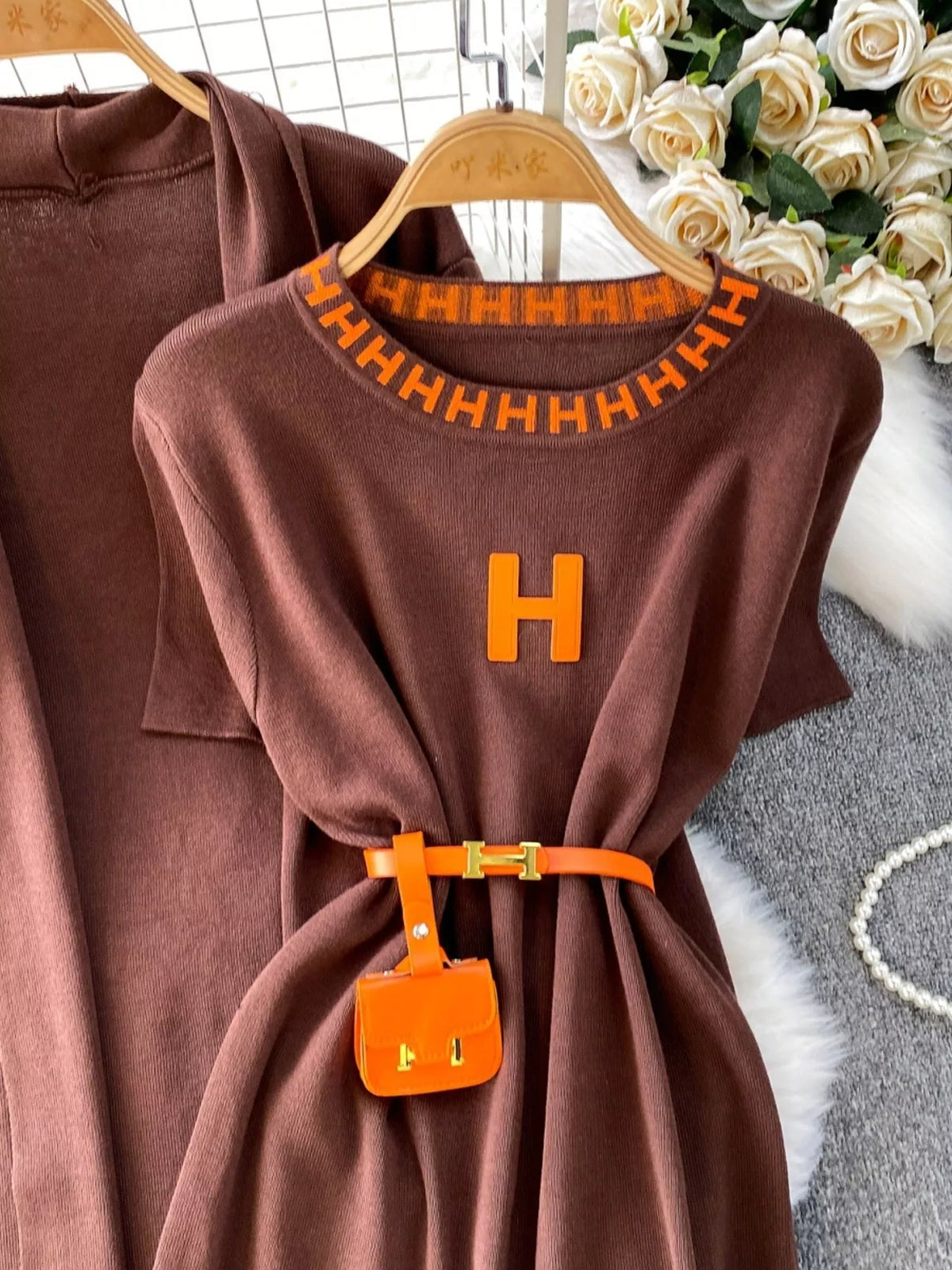 Round Neck Knitted Dress & Cardigan Set