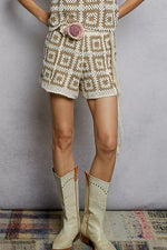 POL Elastic Waistband Crochet Shorts with Granny Square Weave