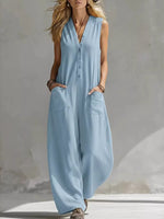 Full Size V-Neck Sleeveless Wide-Leg Jumpsuit Plus Size