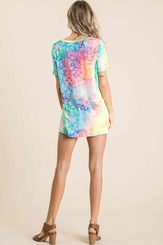 BiBiTie Dye Print Jersey V Neck Top
